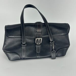 Vintage Y2K Coach Hamptons Leather Satchel Hand Bag Black Flap 9267 Authentic